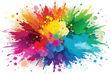 Vibrant rainbow hues burst forth in a dynamic holi paint powder explosion vector, set against a clean panoramic backdrop