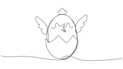 Newborn little chicken in continuous one line art style. Happy Easter concept. Simple vector illustration