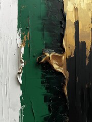A painting with white and green paint, in the style of dark black and gold