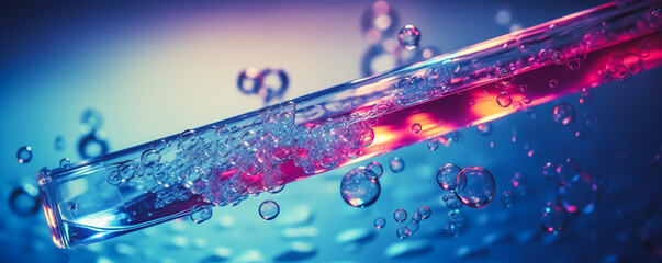 Close-up of a bubbling test tube in a scientific experiment - obrazy, fototapety, plakaty