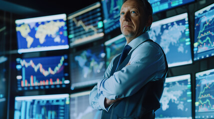 Fototapeta premium Businessman with stock financial chart. Business, Stock, and Exchange Concept. Generative Ai.