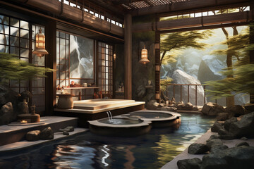 Design a relaxing spa setting with traditional Japanese influences