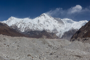 Fototapeta na wymiar Mount Cho Oyu (8,188 m). View from glacier moraine in Gokyo Valley in Everest region in Himalayas, Nepal. Sixth-highest mountain in the world.