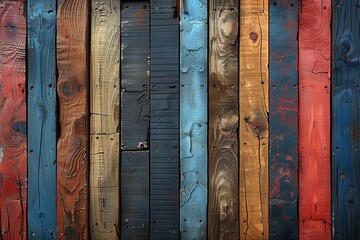 Blue-red paint vintage oak plywood background - obrazy, fototapety, plakaty