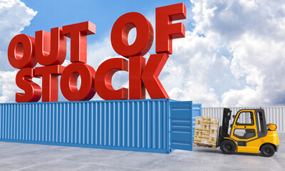 Out of stock concept with forklift and storage container - 767217903