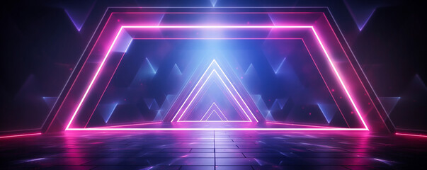 geometric shape neon light in the surreal space, banner size with copy space