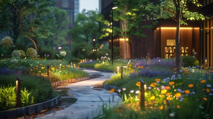 Obraz premium Night Garden Path Illuminated