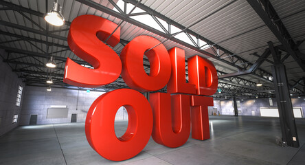 3d sold out sign in empty warehouse - 767218347
