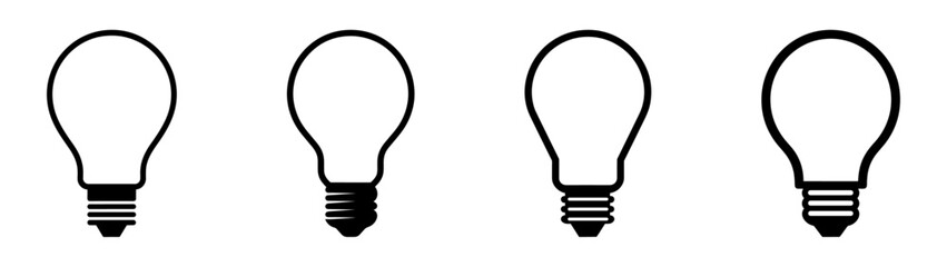 Bulb lamp icons set. Editable stroke.