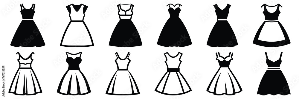 Wall mural woman dress fashion silhouettes set, large pack of vector silhouette design, isolated white backgrou