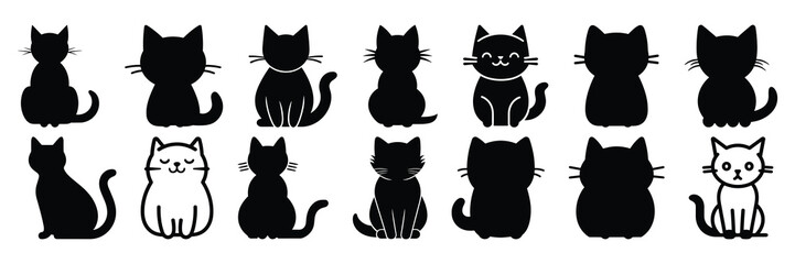 Cat silhouettes set, large pack of vector silhouette design, isolated white background