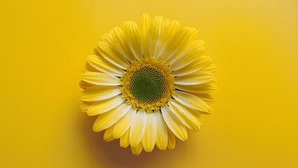 Subject Isolated yellow daisy with vivid green center on white backdrop - Powered by Adobe