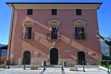 The facade of the town hall of Pastena, a village in Lazio in Italy.