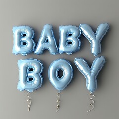 "BABY BOY" in blue balloon letters