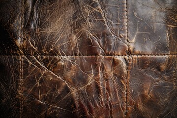 Ancient Brown Worn Leather Texture. Macro Shot of Scratched, Damaged Leather Background