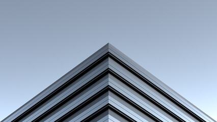 Corner architectural structure,futuristic design. Metal industrial building,wallpaper.3D render