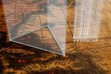 Mysterious Vintage Bermuda Triangle Concept Map Evoking Exploration Legends - obrazy, fototapety, plakaty