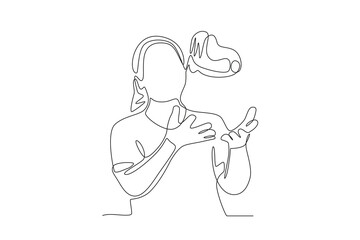 Woman who enjoys harvesting vegetables.People picking herbs or veggie one-line drawing