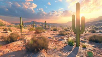 a desert landscape with cactus 