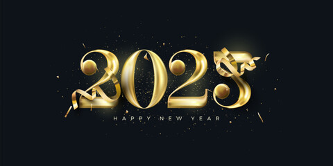 Happy new year design with shiny luxury 3d gold numbers. Premium design to welcome the new year 2025.