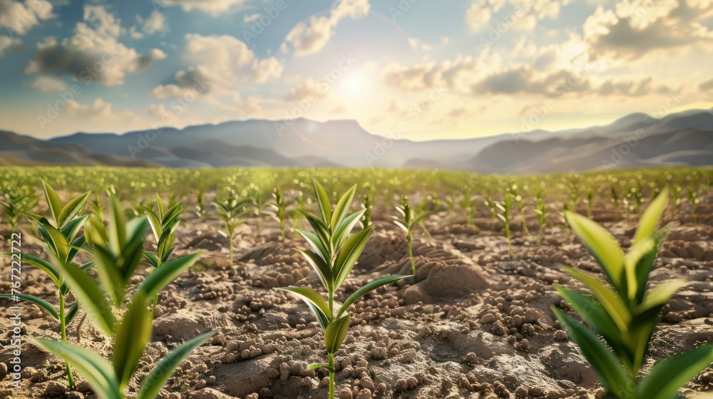 Wall mural cultivated desert plant field, earth day concept