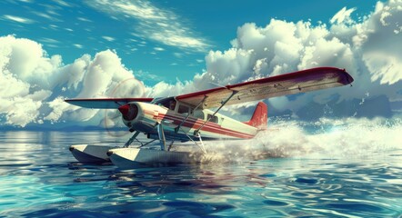 Water Plane Adventure: Sea Travel with an Aeroplane over Ocean - obrazy, fototapety, plakaty