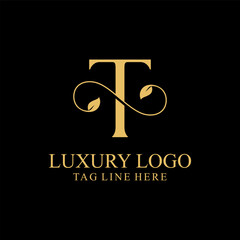 Premium Monogram Letter T Initials Logo.  Symbol Icon Vector Design. Luxury Leaf Logotype.