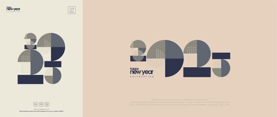 Retro Design Happy New Year 2025. Cover Design, Poster or Banner. With a unique classic number.