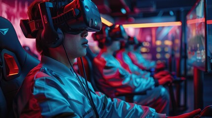 Fototapeta na wymiar VR gaming arena, dynamic battleground, cyber competition