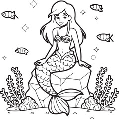Mermaid coloring pages for coloring book. Mermaid outline vector