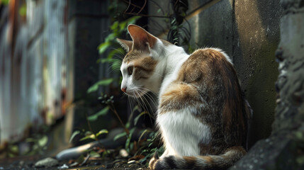 日本の路地の野良猫 - obrazy, fototapety, plakaty
