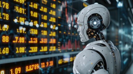 Fototapeta premium AI robots analyze financial data investment advice