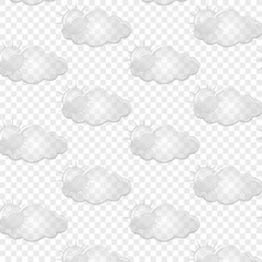 Seamless pattern transparent clouds and sun. Flat design style. For the design of your website, logo, application. Vector illustration - obrazy, fototapety, plakaty
