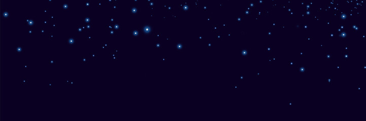  Night starry sky, blue shining glare of light. Abstract dark background.