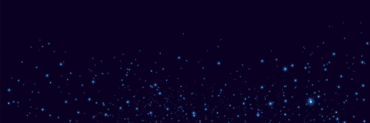  Night starry sky, blue shining glare of light. Abstract dark background.