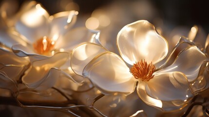 White magnolia petals in dual light exposure create ethereal beauty for greeting card design