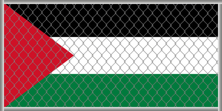 Vector illustration of Palestine flag under lattice. The concept of isolationism.

