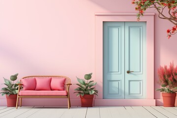 empty space with front porch of house in minimal concept background for decoration and cute design