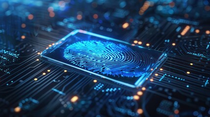 fingerprint scanner to confirm identity Conveys security of financial transactions  - obrazy, fototapety, plakaty