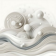 Abstract white shapes and circles in 3D background for social media post with different shapes and textures 