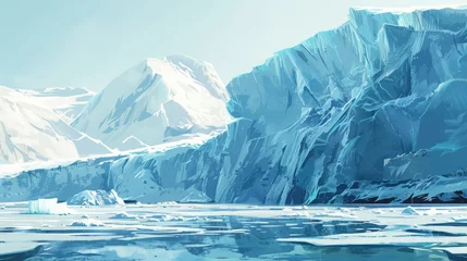 Gordijnen Icebergs in Water With Mountains in Background © Prostock-studio