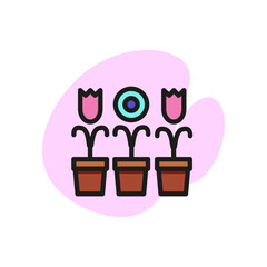 Icon of three flowers in pots. Plants, gardening, growth. Nature concept. Can be used for topics like decoration, botany, nature.
