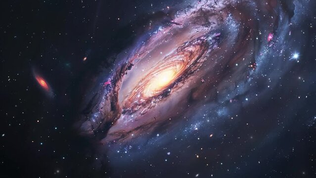 A beautiful view from space to a spiral galaxy and stars. Universe filled with stars, nebula and galaxy