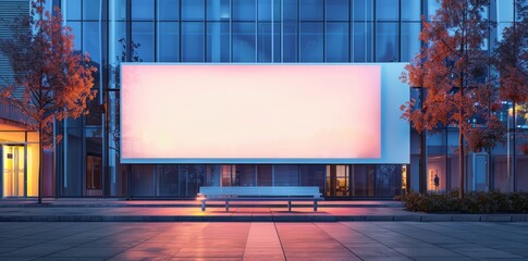 Blank white advertising billboard on a office building wall at night, mockup. - obrazy, fototapety, plakaty