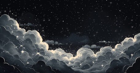 Night Sky with Clouds and Stars - obrazy, fototapety, plakaty