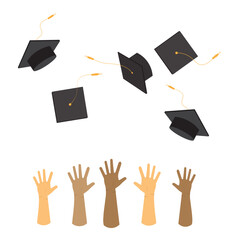 hand holding graduation cap vector