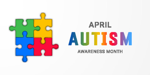 World April Autism Awareness Month  banner with 3d puzzle. Web banner Background template