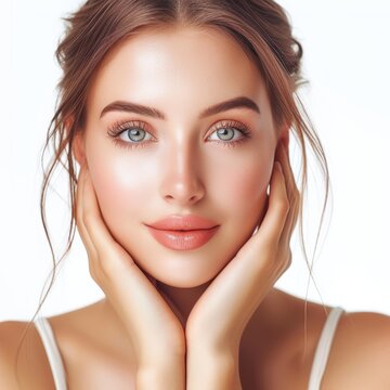 Radiant Woman with Flawless Complexion, skincare ad