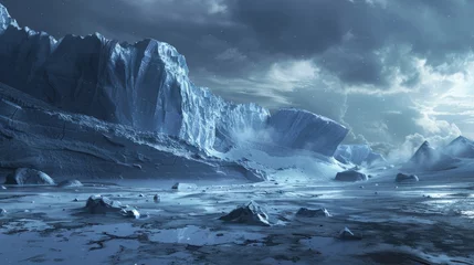 Poster Massive Ice-Covered Mountain in Night © Prostock-studio