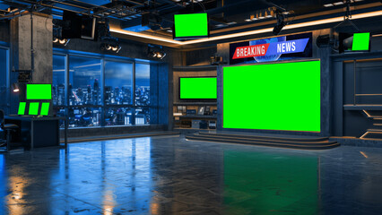 3D Virtual TV Studio News, Backdrop For TV Shows .TV On Wall.3D Virtual News Studio Background,3d illustration